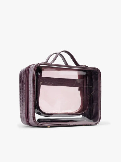 Large Clear Cosmetics Case in Croc-Embossed