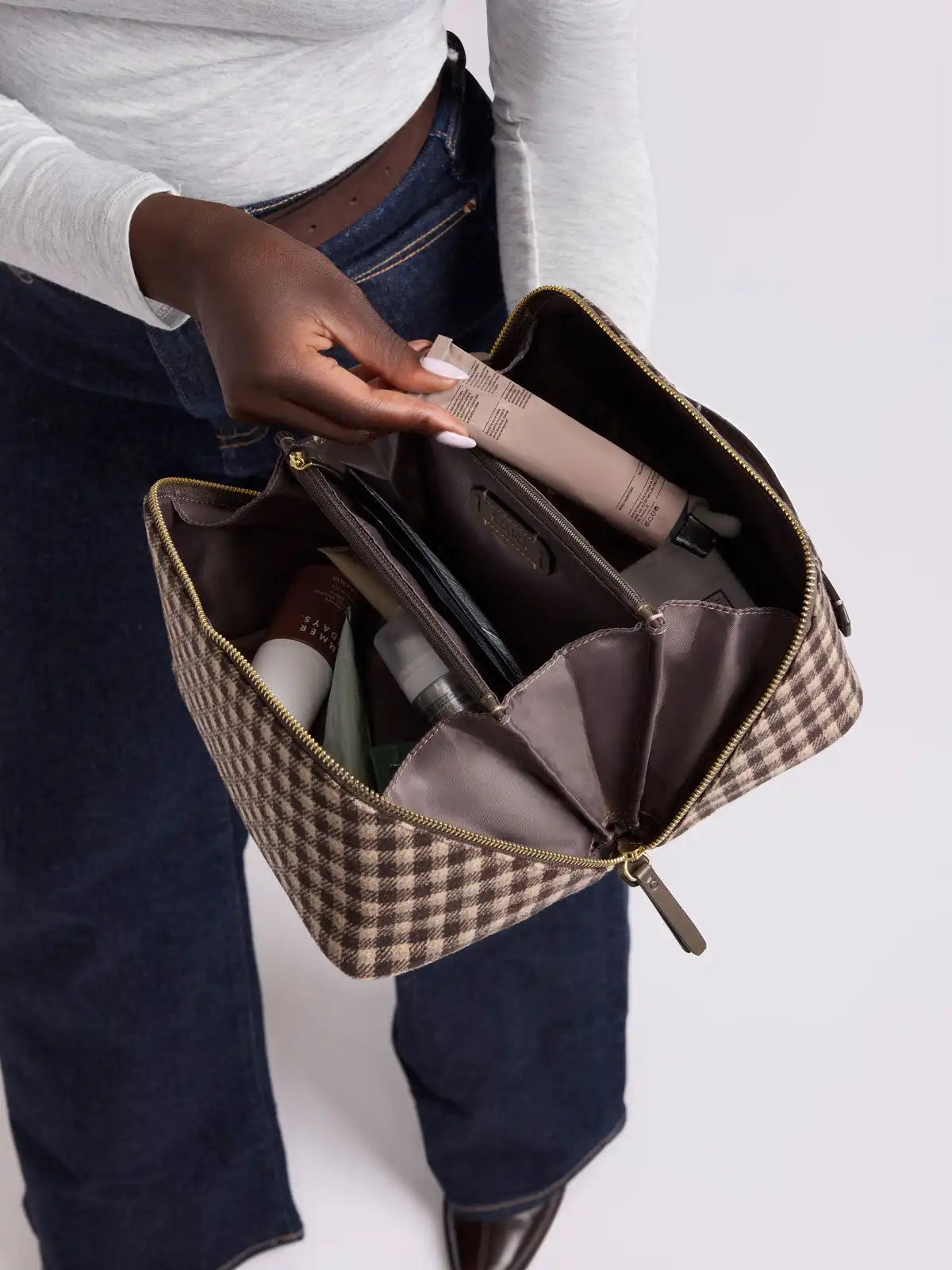 Colette Lay-Flat Toiletry Bag in Brushed Flannel