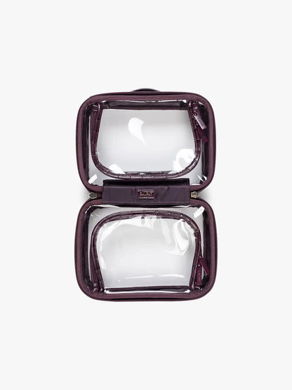 Small Clear Cosmetics Case in Croc-Embossed