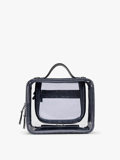 Medium Clear Cosmetics Case in Croc-Embossed
