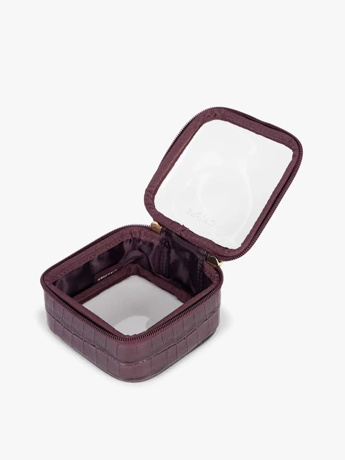 Tiny Clear Cosmetics Case in Croc-Embossed