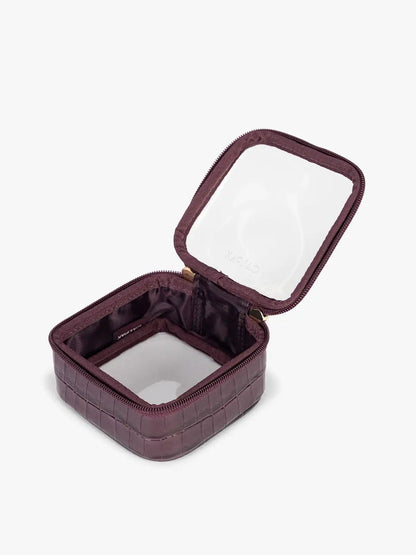 Tiny Clear Cosmetics Case in Croc-Embossed