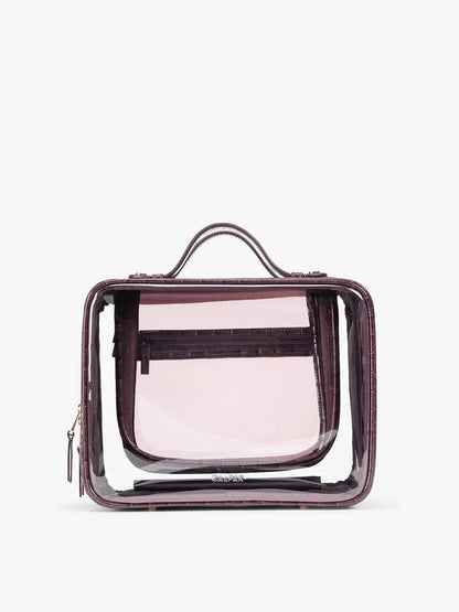 Large Clear Cosmetics Case in Croc-Embossed